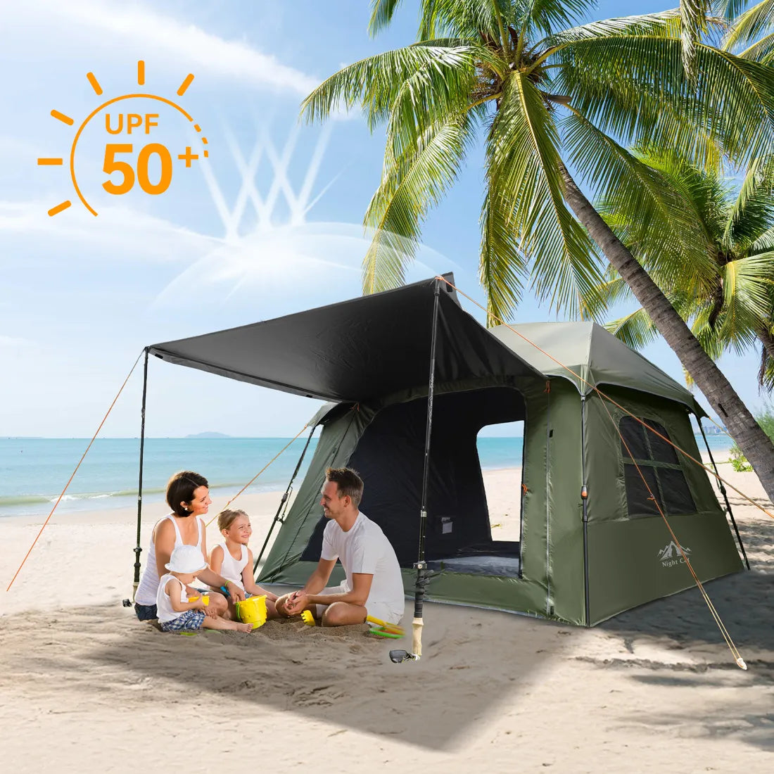 Night Cat Blackout Cabin Tent: 4 Person Pop Up Camping Tent with Vestibule & Rainfly Waterproof Instant Easy Setup Family Tent