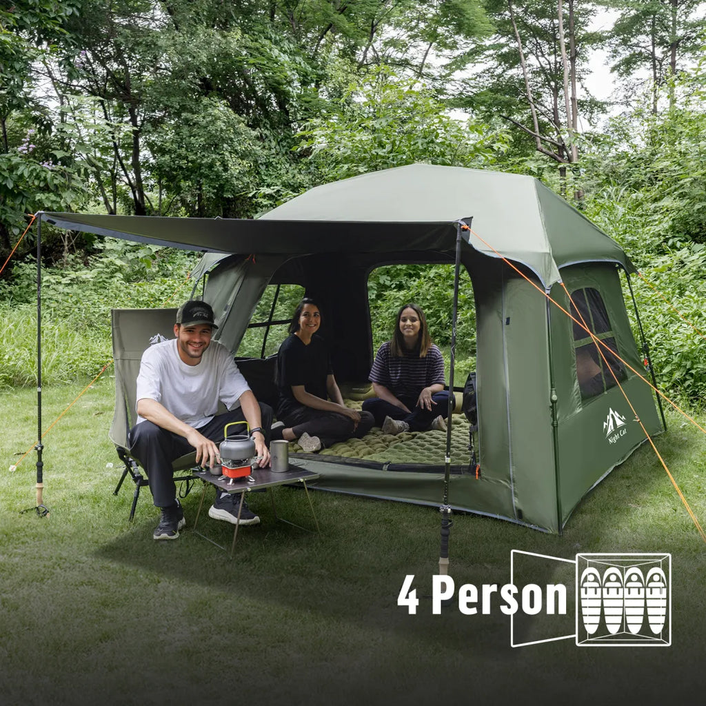 Night Cat Blackout Cabin Tent: 4 Person Pop Up Camping Tent with Vestibule & Rainfly Waterproof Instant Easy Setup Family Tent