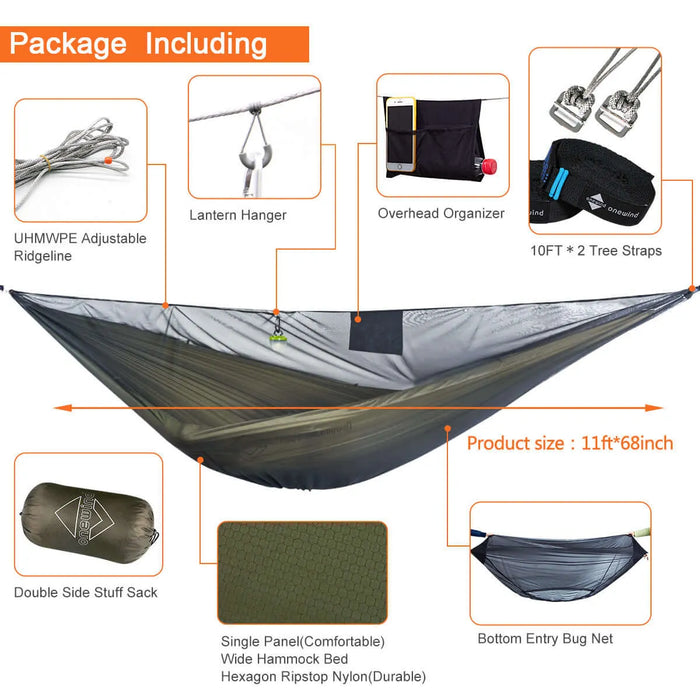 11" camping hammock with 12' tarp bundle