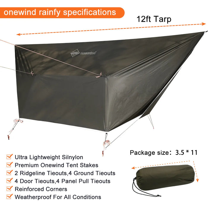 11" camping hammock with 12' tarp bundle