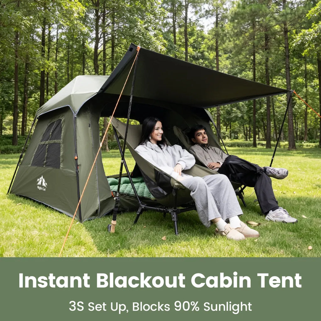 Night Cat Blackout Cabin Tent: 4 Person Pop Up Camping Tent with Vestibule & Rainfly Waterproof Instant Easy Setup Family Tent