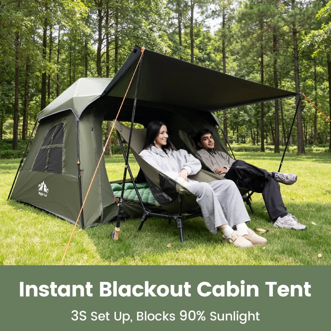 Night Cat Blackout Cabin Tent: 4 Person Pop Up Camping Tent with Vestibule & Rainfly Waterproof Instant Easy Setup Family Tent