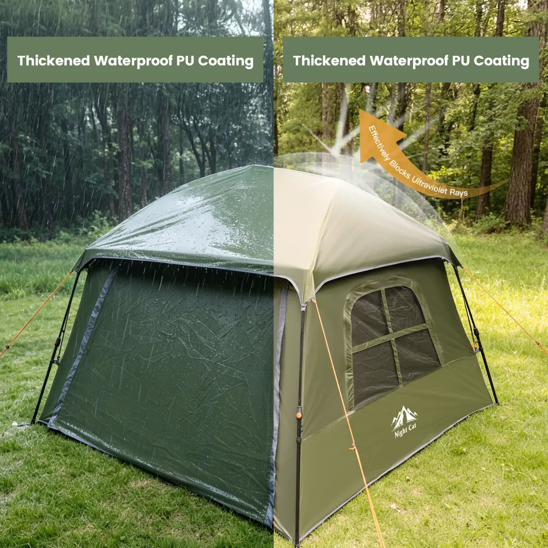 Night Cat Blackout Cabin Tent: 4 Person Pop Up Camping Tent with Vestibule & Rainfly Waterproof Instant Easy Setup Family Tent